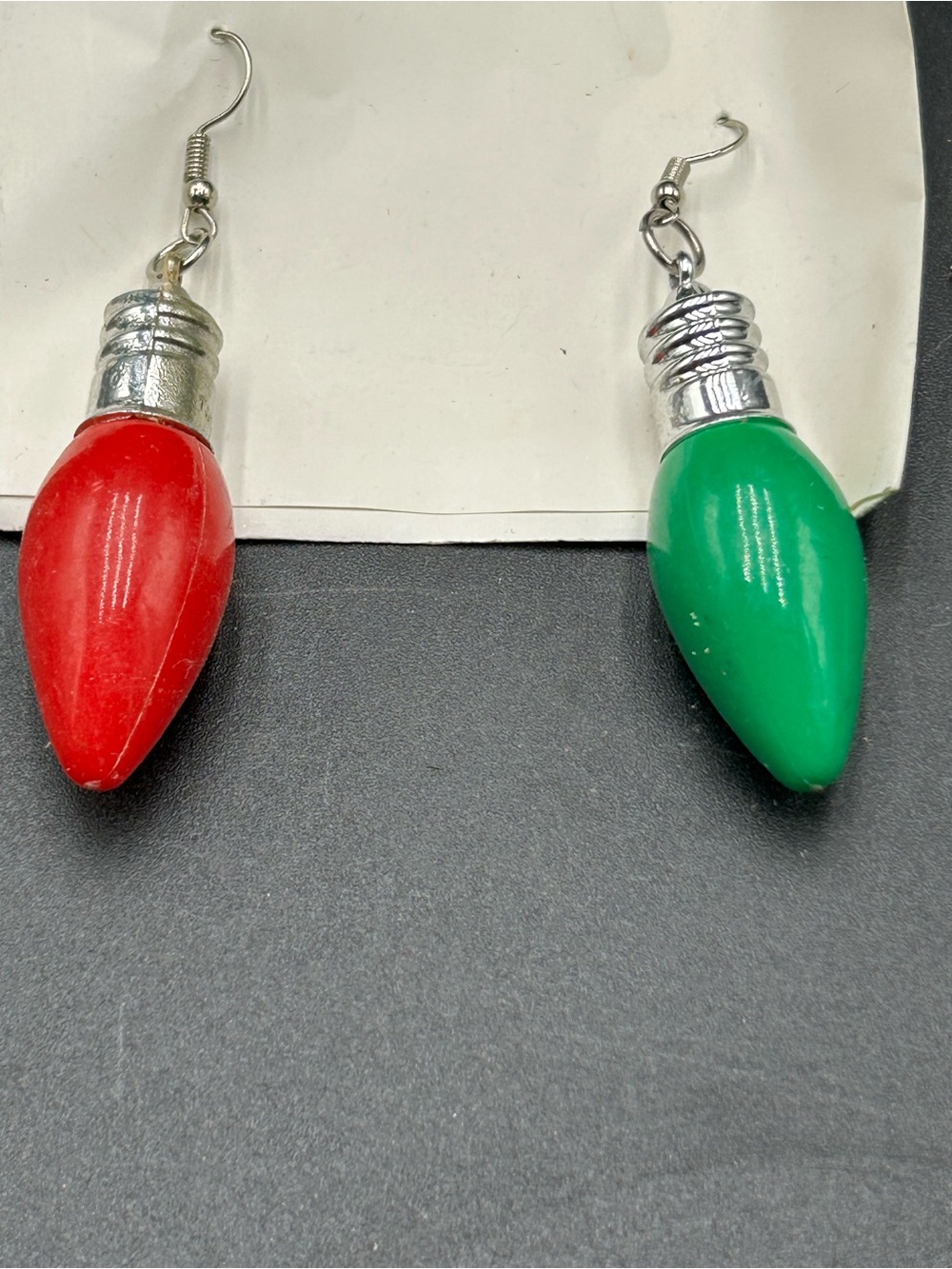 Festive Red & Green Light Bulb Drop Earrings - Christmas